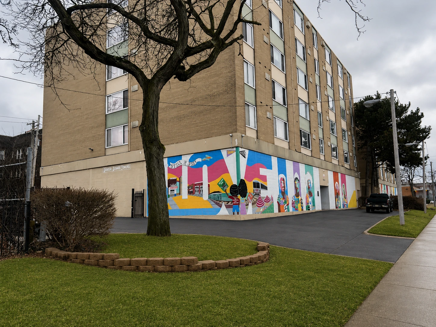 Shaker Square Apartments surrounded by mature trees